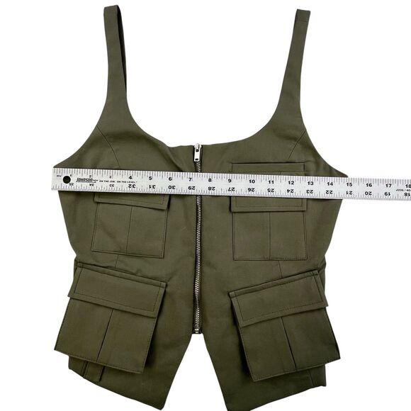 Zara Vest Women’s XS Olive Green Pockets Military Tank Stretch Front Zip - Picture 10 of 12